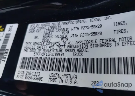 2015 Toyota Tundra Limited 5.7L V8 from USA, damaged, VIN 5TFFY5F13FX189694